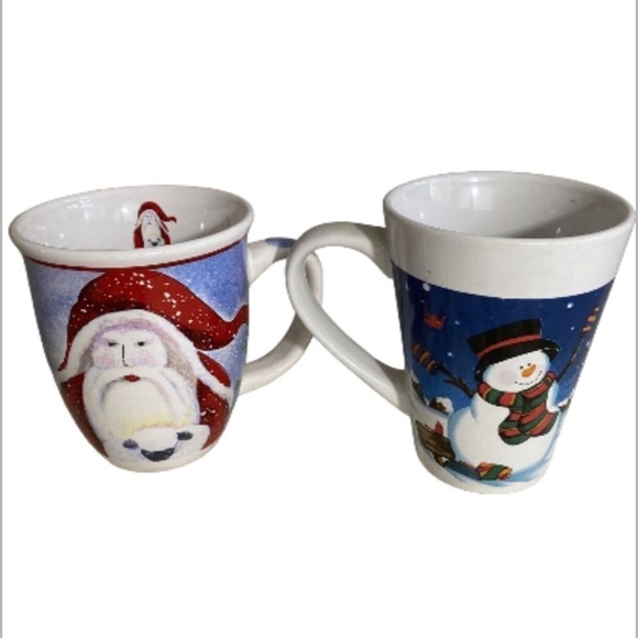 Christmas Mugs Lot Of 2 Coffee Hot Chocolate Cups Lovett Snowman, Santa ceramic - Picture 2 of 13